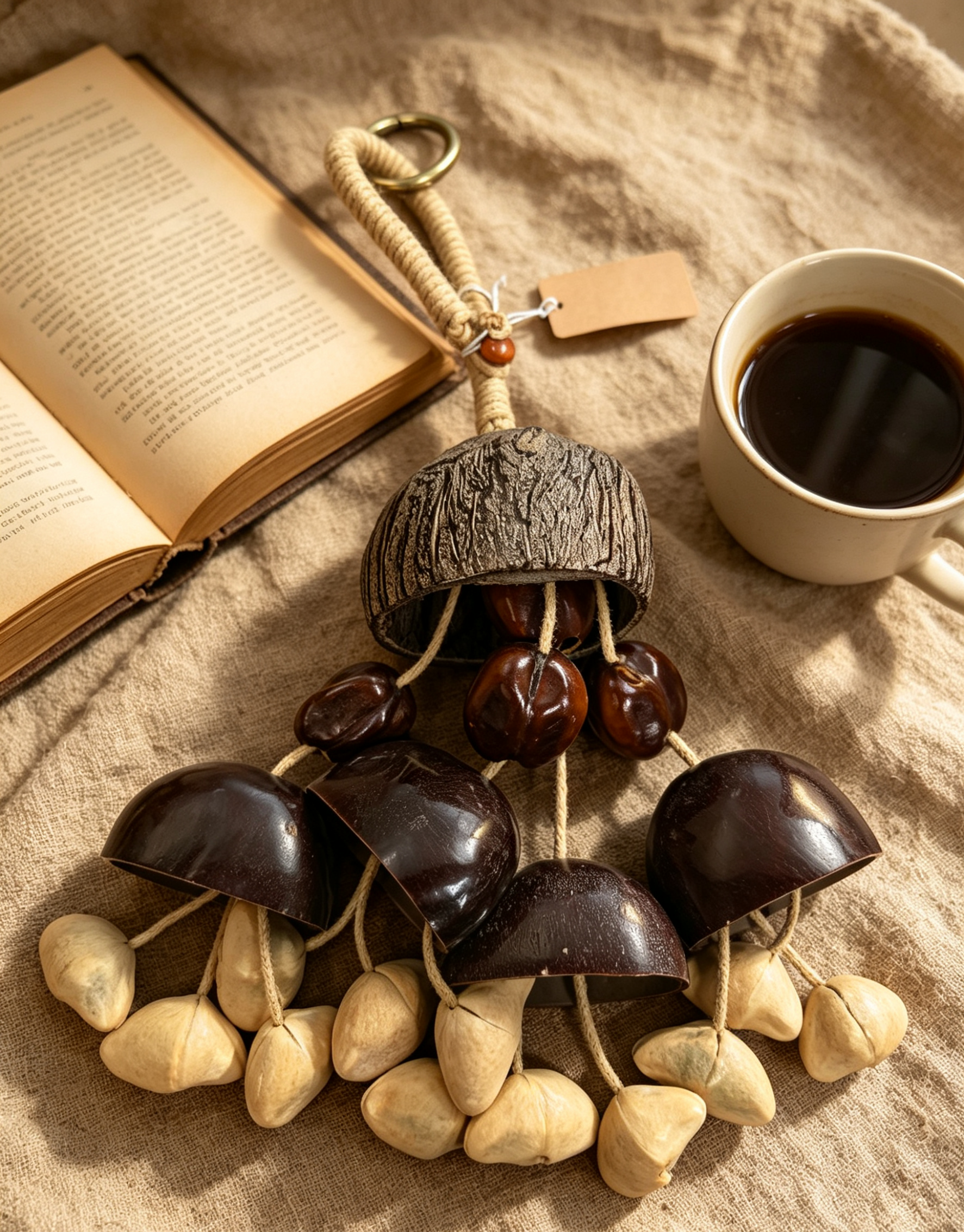 Handmade Natural Seed Pod Wind Chime | Dual-Use Home Decor & Backpack Charm, Pure Nut Shell Craft with Calming Melodic Sound 