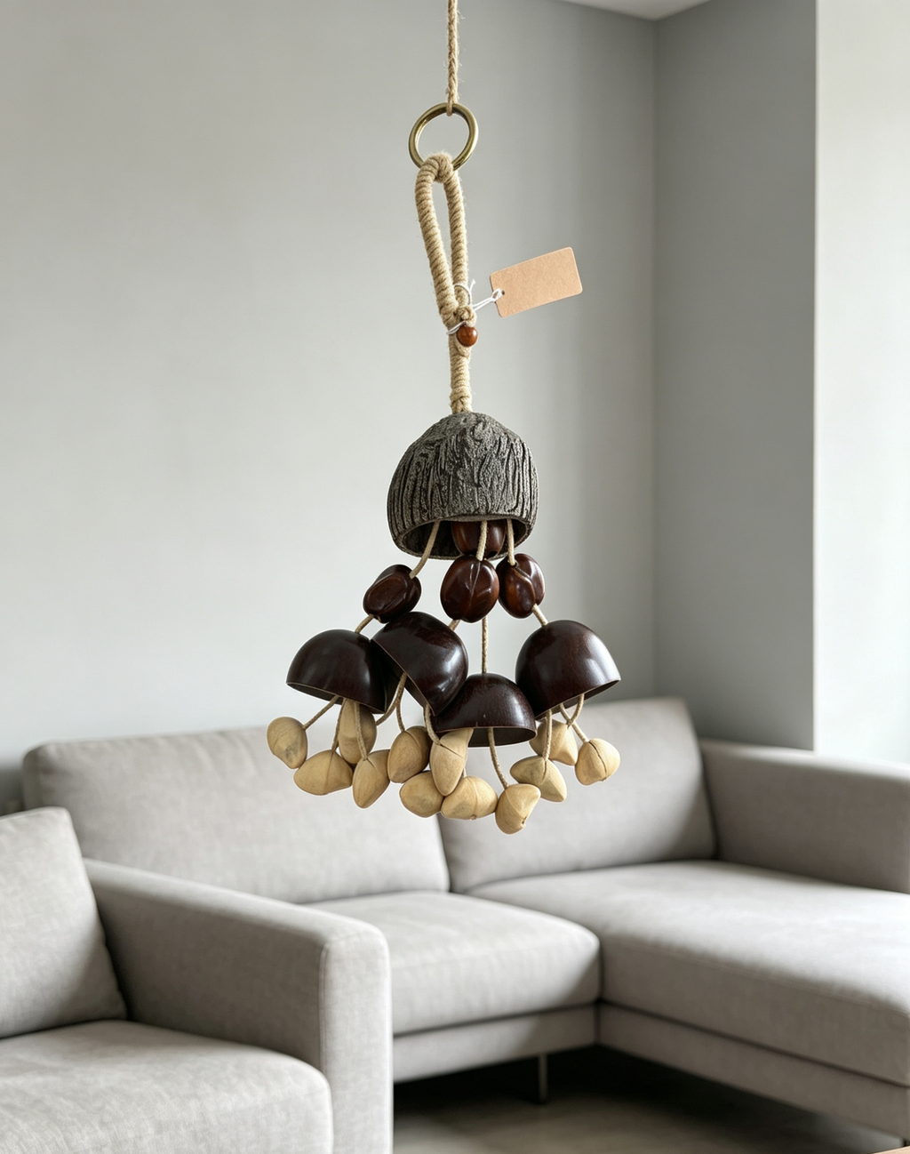 Handmade Natural Seed Pod Wind Chime | Dual-Use Home Decor & Backpack Charm, Pure Nut Shell Craft with Calming Melodic Sound 