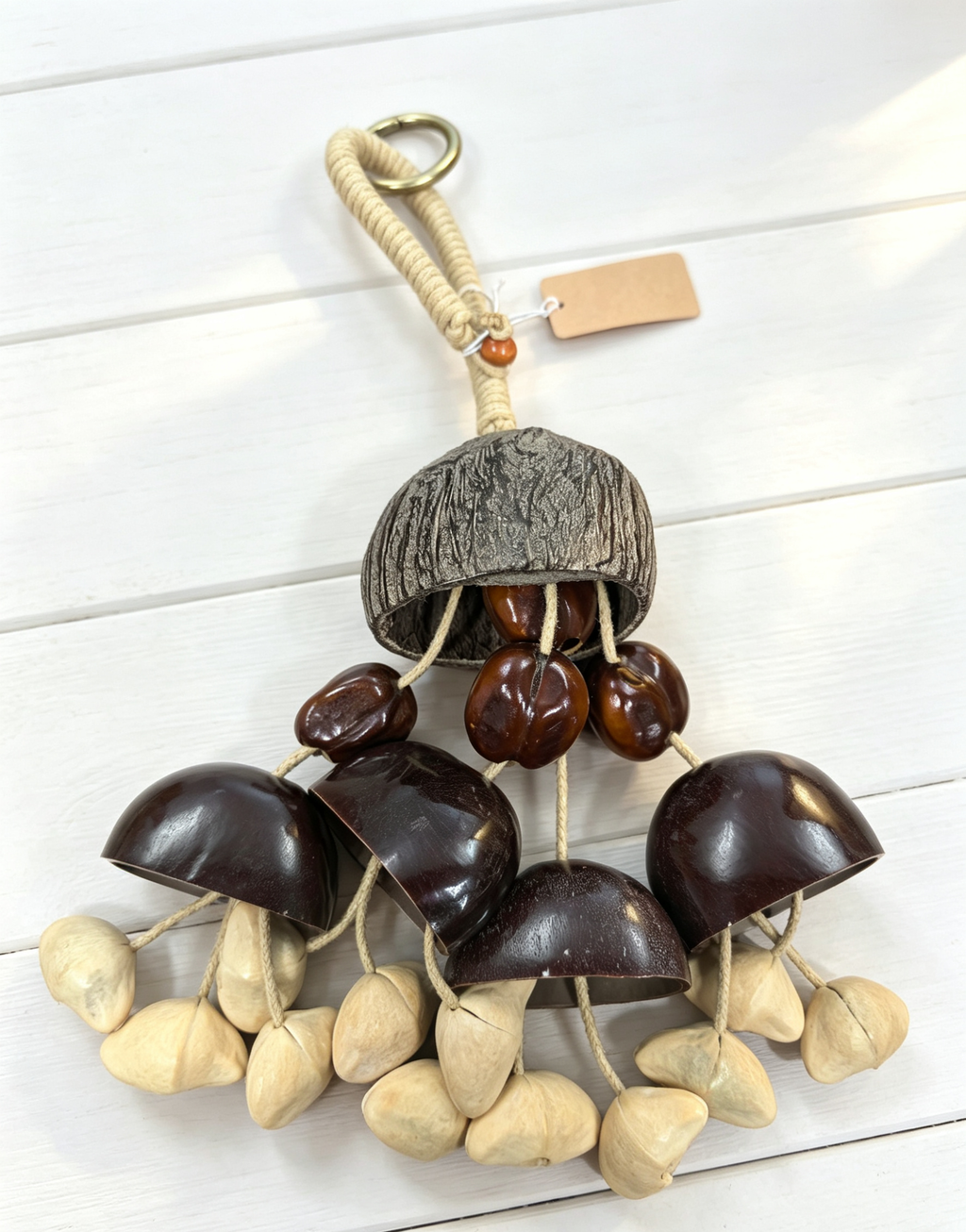 Handmade Natural Seed Pod Wind Chime | Dual-Use Home Decor & Backpack Charm, Pure Nut Shell Craft with Calming Melodic Sound 